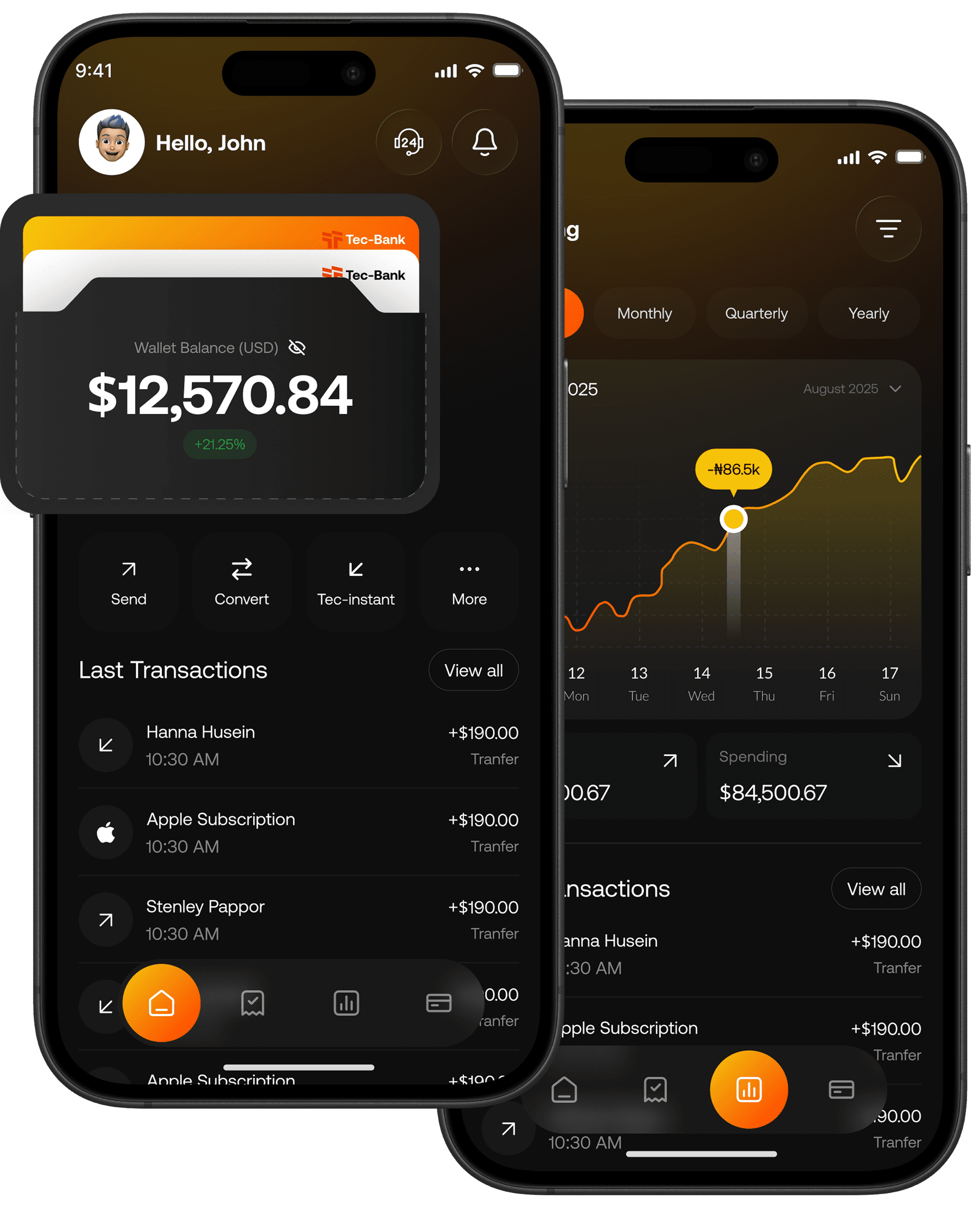 A screenshot of the Tecbank mobile application interface
